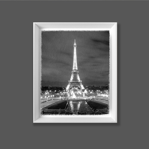 에펠탑흑백  한지 작품  원목 액자 